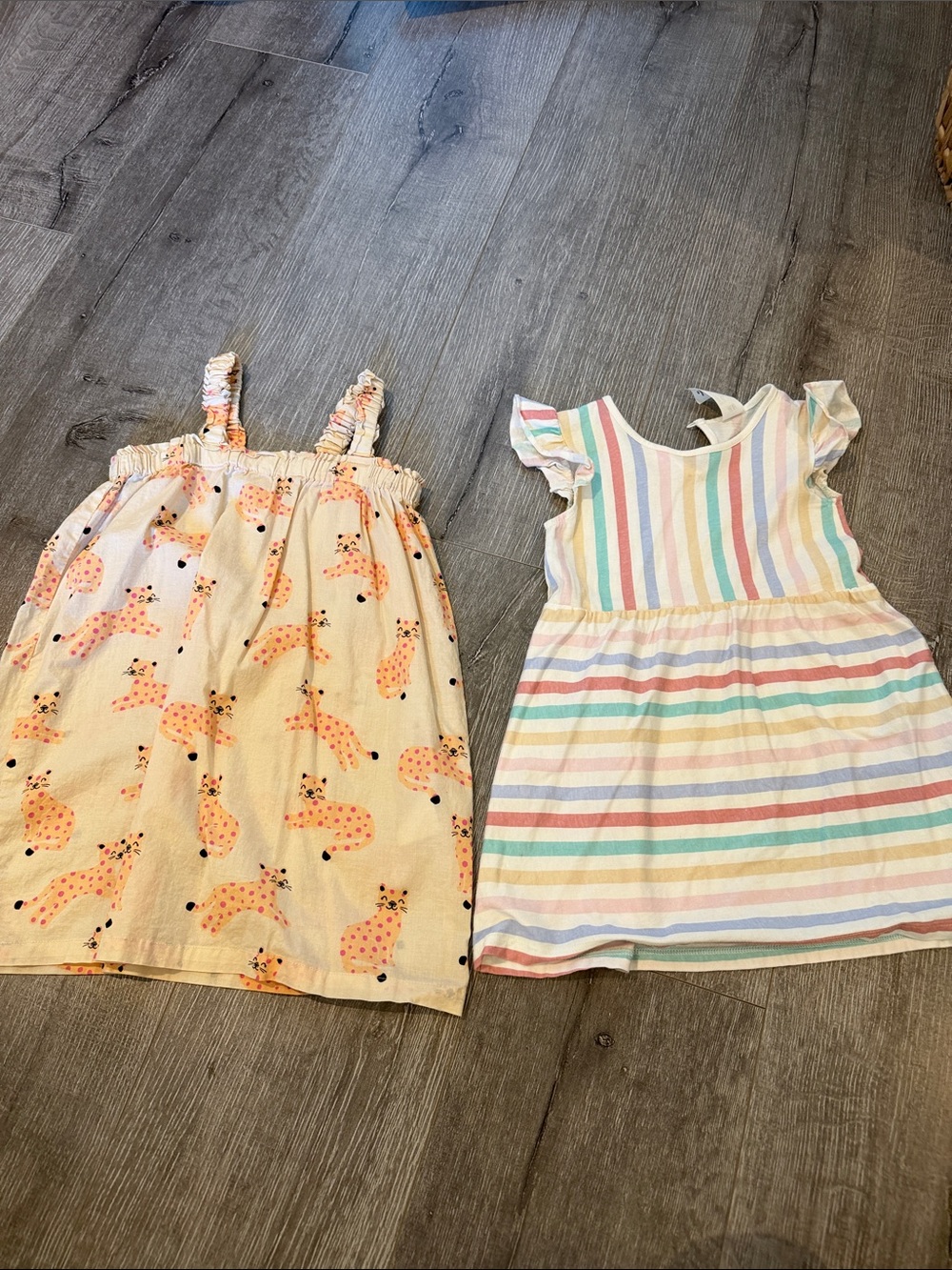 H&M Girls' Pink Leopard Print Sundress & Pastel Stripe Dress Set